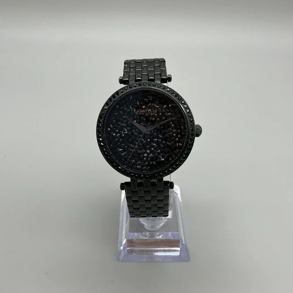 Caravelle New York 45L47 Womens Watch 38mm Black Crystals New Battery 6.75